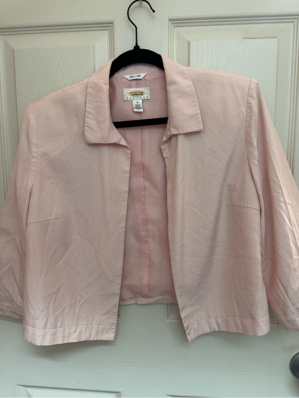 Talbots Petite Pink Silk 3/4 Length Sleeve Jacket